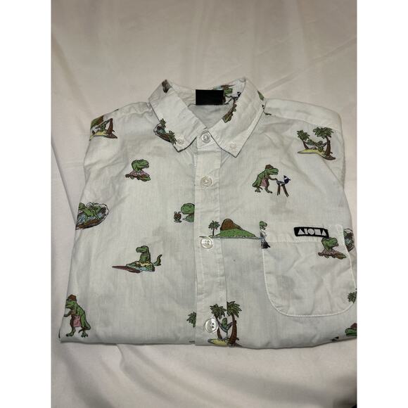 Vtg Single Stitch Hawaiian Children’s Button Up Shirt Medium Aloha Dinosaur - Picture 1 of 9